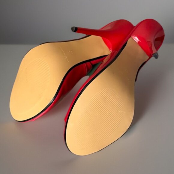 Hey Se Mey Red Patent Leather Stiletto 6 Inch Sling Back Heel Pump Shoes - Picture 5 of 6